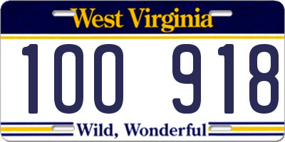 WV license plate 1OO918