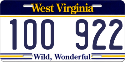 WV license plate 1OO922