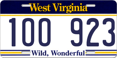WV license plate 1OO923