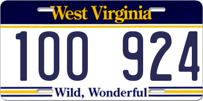 WV license plate 1OO924