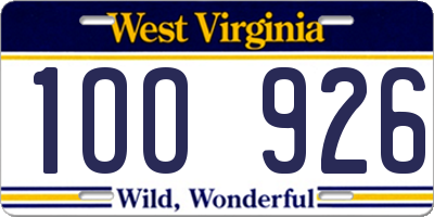 WV license plate 1OO926
