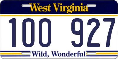 WV license plate 1OO927