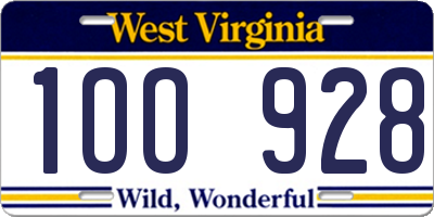WV license plate 1OO928