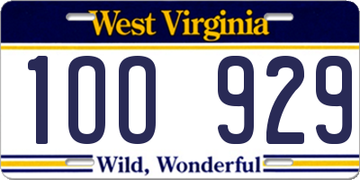 WV license plate 1OO929