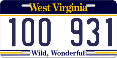 WV license plate 1OO931