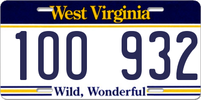 WV license plate 1OO932