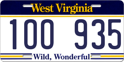WV license plate 1OO935