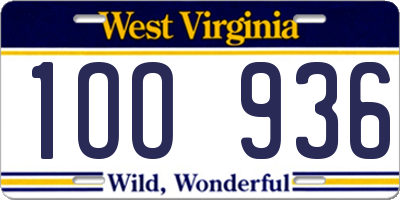 WV license plate 1OO936