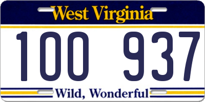 WV license plate 1OO937