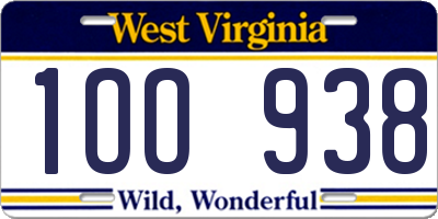 WV license plate 1OO938