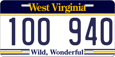 WV license plate 1OO940