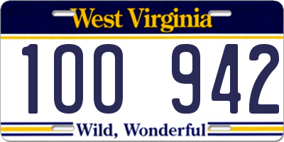 WV license plate 1OO942