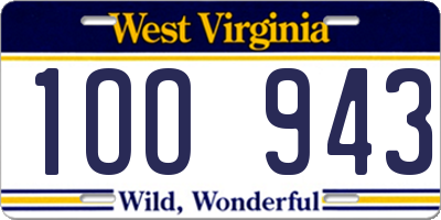 WV license plate 1OO943