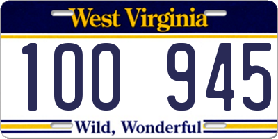 WV license plate 1OO945