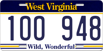 WV license plate 1OO948