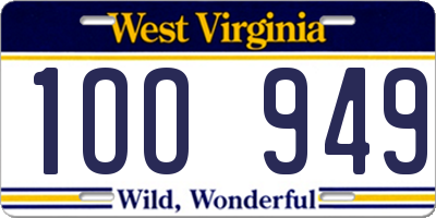 WV license plate 1OO949