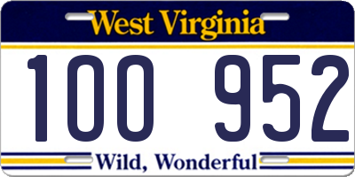 WV license plate 1OO952