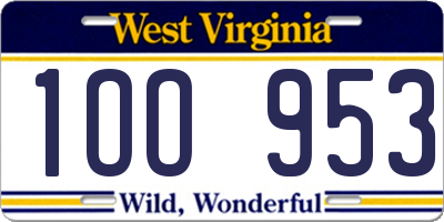WV license plate 1OO953