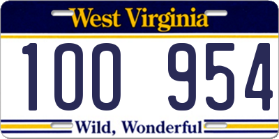 WV license plate 1OO954