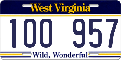 WV license plate 1OO957