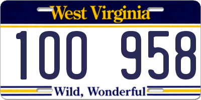 WV license plate 1OO958