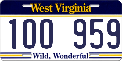 WV license plate 1OO959