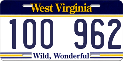 WV license plate 1OO962