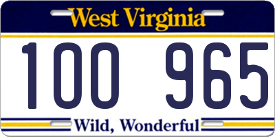 WV license plate 1OO965
