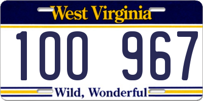 WV license plate 1OO967