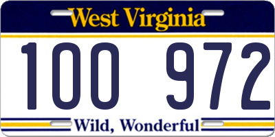 WV license plate 1OO972
