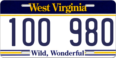 WV license plate 1OO980