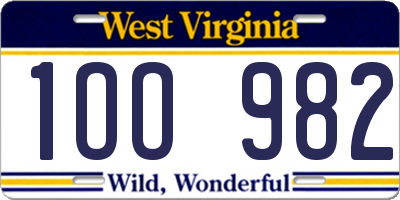 WV license plate 1OO982