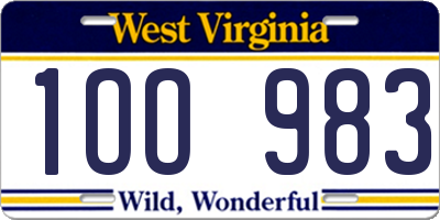 WV license plate 1OO983