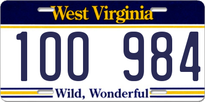 WV license plate 1OO984