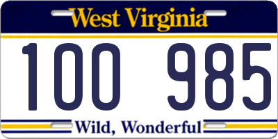 WV license plate 1OO985