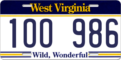 WV license plate 1OO986