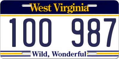 WV license plate 1OO987