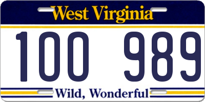 WV license plate 1OO989