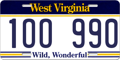 WV license plate 1OO990