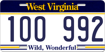 WV license plate 1OO992