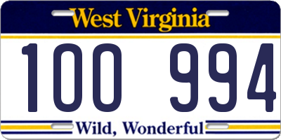 WV license plate 1OO994