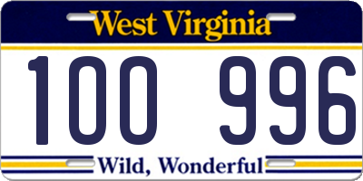WV license plate 1OO996