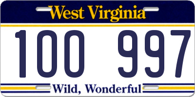 WV license plate 1OO997