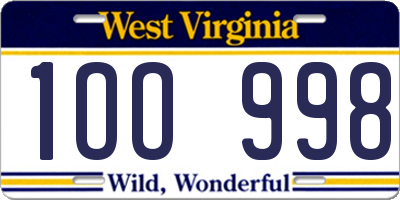 WV license plate 1OO998