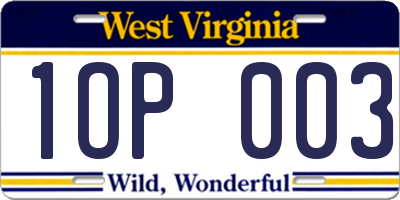 WV license plate 1OP003