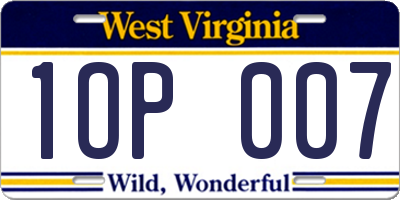 WV license plate 1OP007