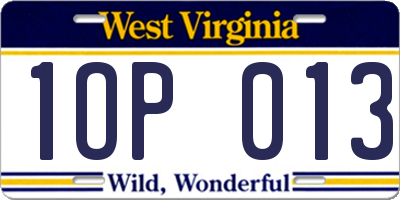 WV license plate 1OP013