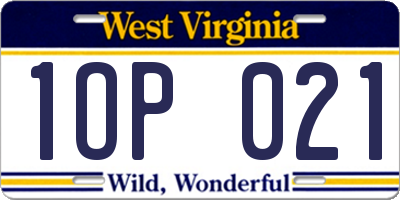 WV license plate 1OP021