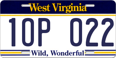 WV license plate 1OP022