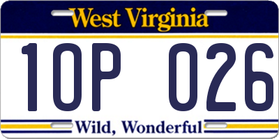 WV license plate 1OP026